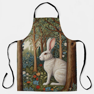 Tablier Elégant retro boho blanc lapin boisé fleurs