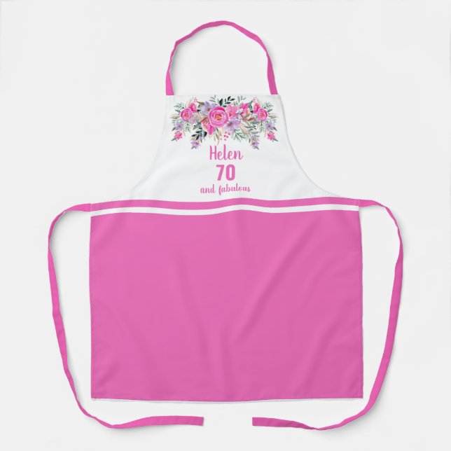 Tablier Élégant rose 70e anniversaire floral (Recto)