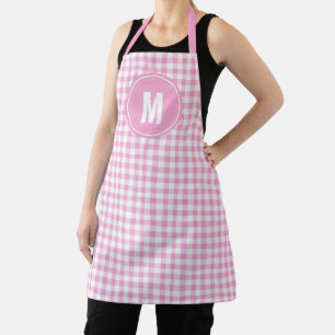Tablier Élégant rose et blanc En vichy Motif Monogramme