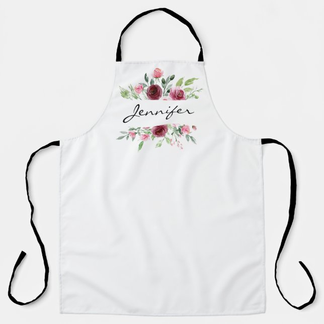 Tablier Elégant Rose floral aquarelle (Recto)