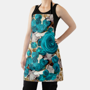 Tablier Elégant rose turquoise sur jeté abstrait beige p