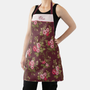 Tablier Élégant Rose Vintage avec Arrière - plan de nom Ma