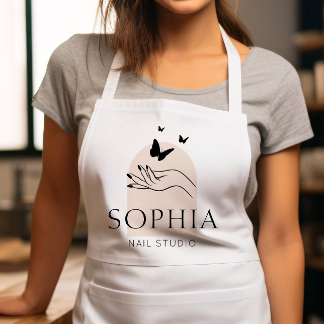 Tablier Elégant Salon Noir & Beige Nail Manicure (Créateur téléchargé)