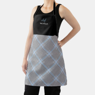 Tablier Élégant Tartan Bleu Moderne Personnalisé