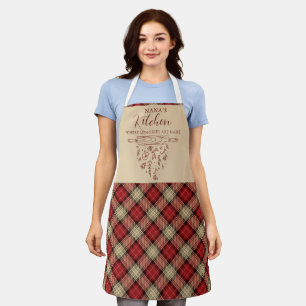 Tablier Élégant Tartan rouge et beige Plaid Nana's Kitchen