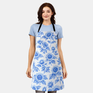 Tablier Elegant Toile du Jouy Sunflowers – Blue Botanical 