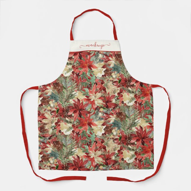 Tablier Élégant vacances Poinsettia Noël Floral (Recto)