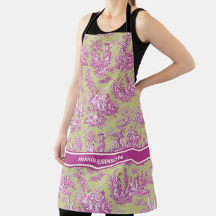 Tablier Élégant vintage vert rose de jouy imprimé