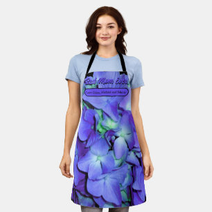 Tablier Elégant violet turquoise hydrangées florales