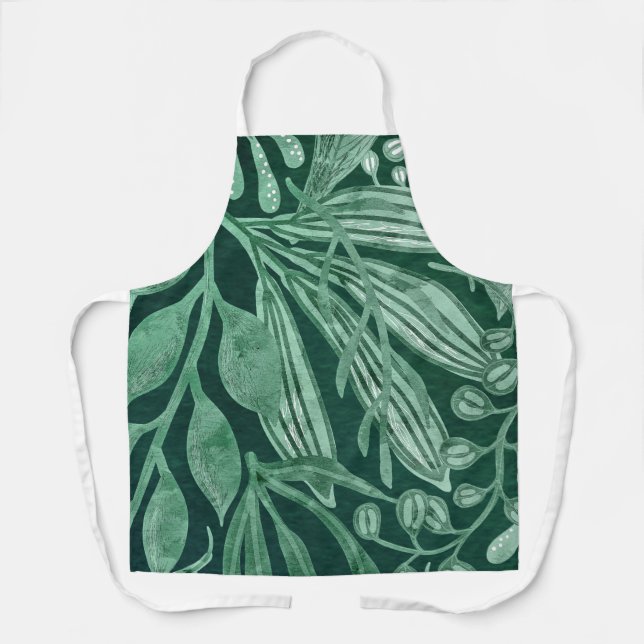 Tablier Elégante aquarelle Botanique Vert Feuille (Recto)