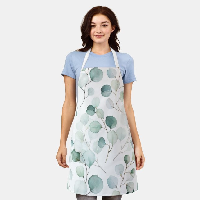 Tablier Elégante aquarelle Eucalyptus Motif de verdure (Porté)