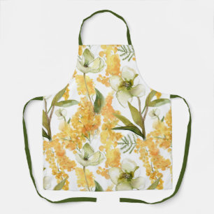 Tablier Elégante aquarelle Jaune Vert Botanique Floral
