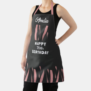 Tablier Elégante couleur rose noire 70e Joyeux anniversair