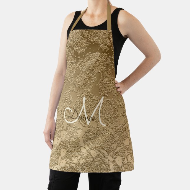 Tablier Élégante Cuisine Florale Monogram Gold (Insitu)
