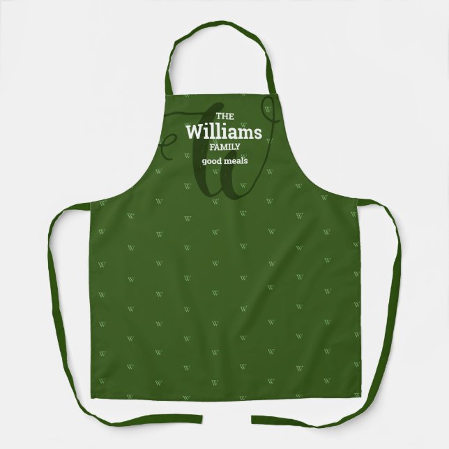 Tablier élégante famille de monogrammes verts (Recto)