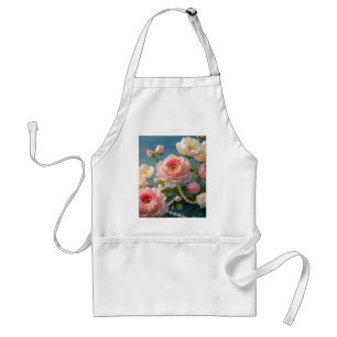 Tablier Élégantes fleurs blanches rose pâle avec perles