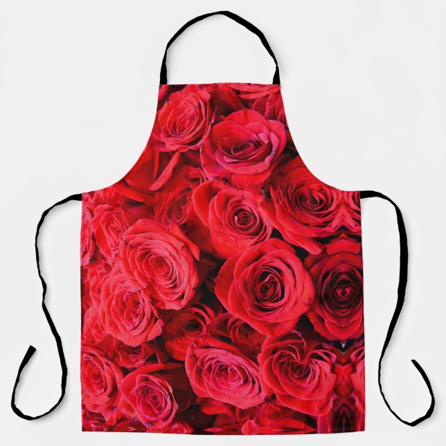 Tablier Élégantes fleurs rouges à fleurs rouges Roses roug (Recto)