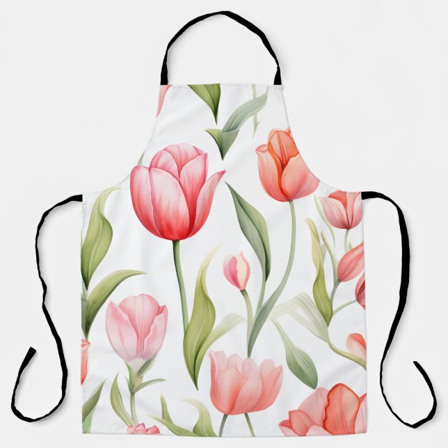 Tablier Élégantes tulipes aquarelles (Recto)