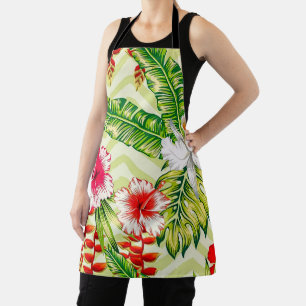 Tablier Élégants Feuilles tropicaux et fleurs d'Hibiscus  