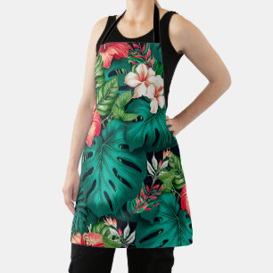 Tablier Élégants Feuilles tropicaux et fleurs d'Hibiscus  