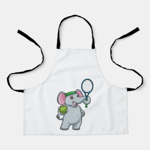 Tablier Elephant at Tennis with Tennis racket