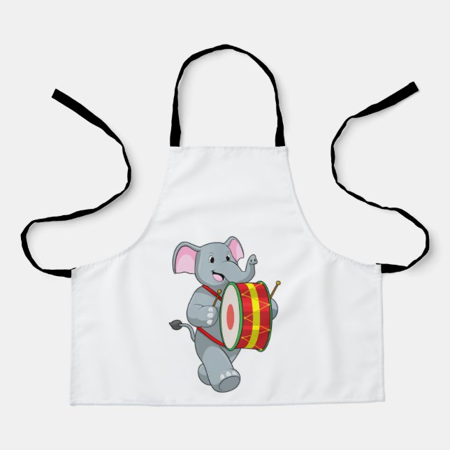 Tablier Elephant comme musicien avec tambour (Recto)