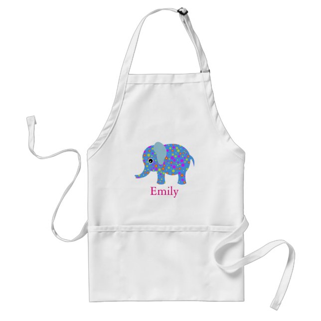Tablier Eléphant floral bleu bleu Cute personnalisé person (Devant)
