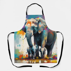 Tablier Éléphants Mère Et Bébé Éclaboussure De Couleur,