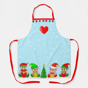 Tablier Elfes de Noël modernes en bleu clair