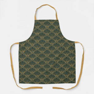 Tablier Emerald Green et Gold Art Déco Fan Motif