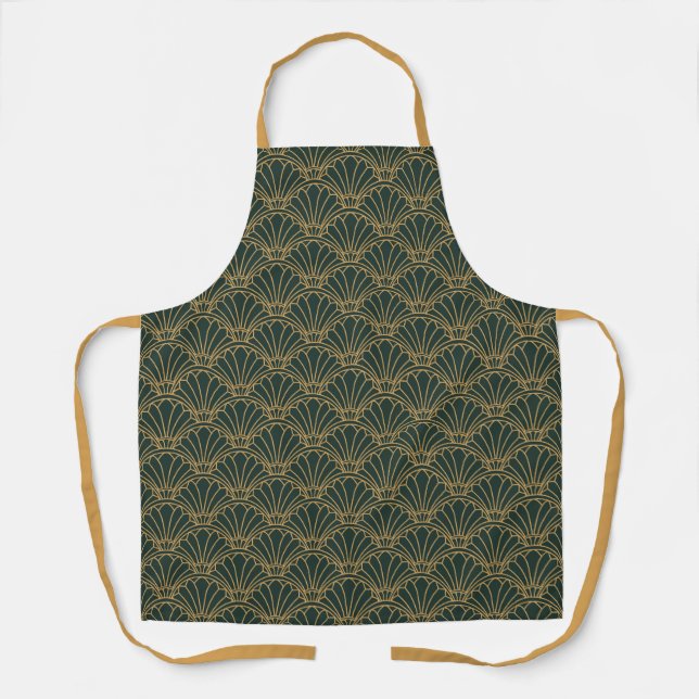Tablier Emerald Green et Gold Art Déco Fan Motif (Recto)