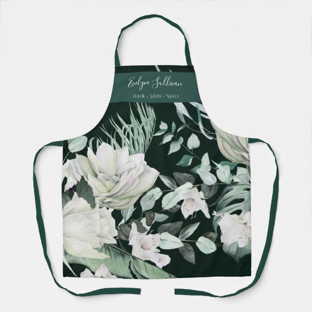Tablier Emerald Green Floral Beauty Professional (Recto)