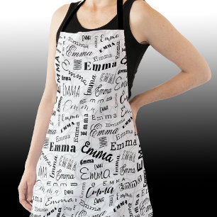 Tablier Emma Nom personnalisé Noir Blanc