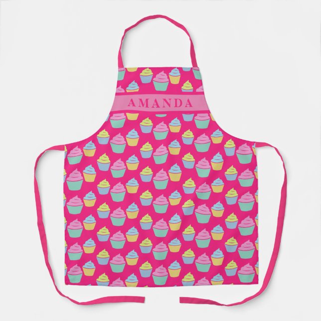 Tablier Empreinte de cupcake rose cuite à pâtisserie de cu (Recto)
