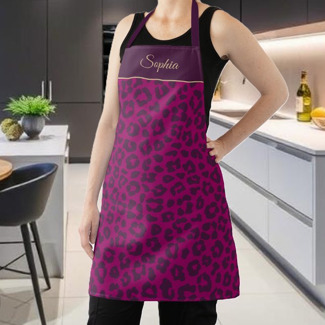 Tablier Empreinte de léopard-Magenta (Leopard Print-Magenta- Apron )