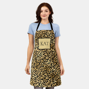 Tablier Empreinte de léopard noir et or monogrammé Cheetah