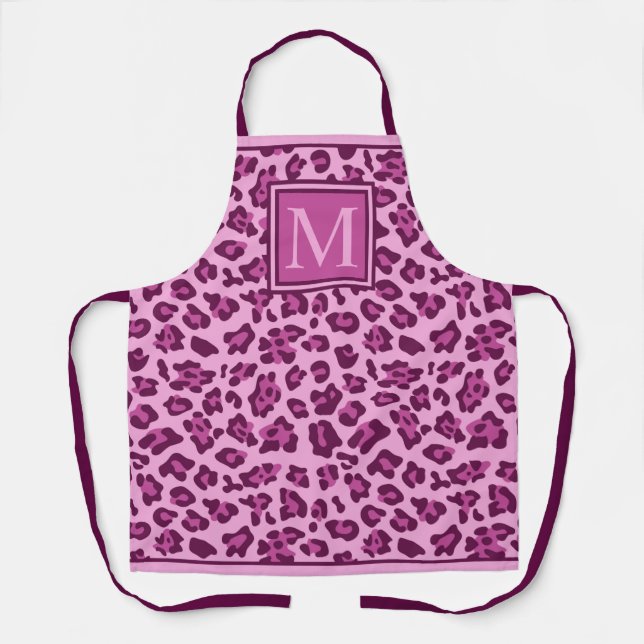 Tablier Empreinte de léopard rose foncé personnalisé (Recto)