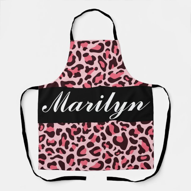 Tablier Empreinte de léopard rose Personnalisé Retro tenda (Recto)