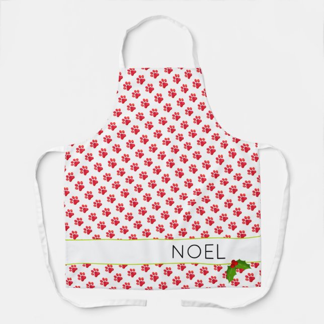 Tablier Empreintes de pattes de Noël Holly Nom Fun (Recto)