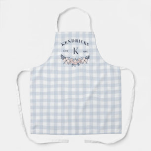 Tablier En vichy bleu rose Floral Famille Monogramme