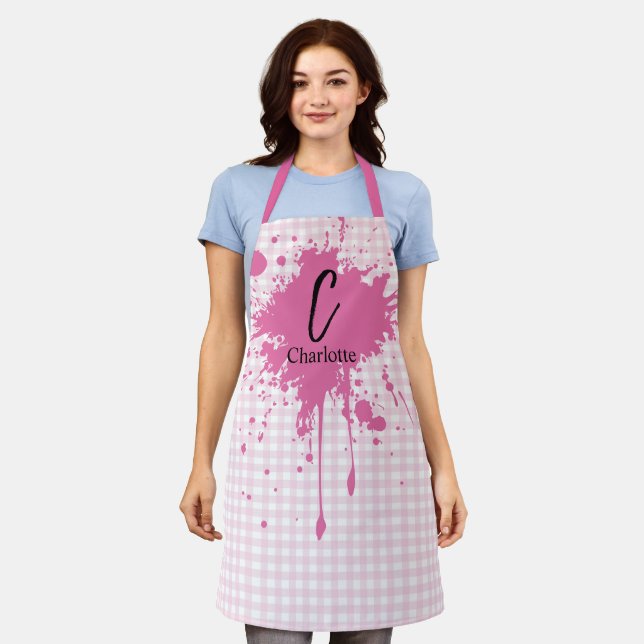 Tablier En vichy rose pastel (Porté)