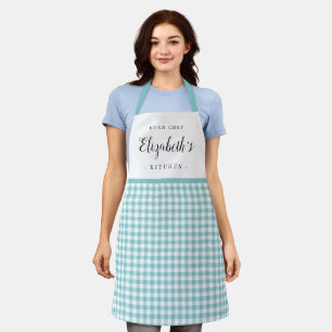 Tablier en vichy Turquoise vérifier la cuisine personnali