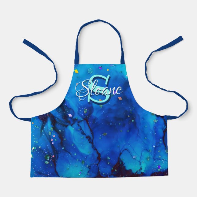 Tablier Encre d'alcool sous-marine bleu profond (Recto)