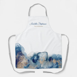 Tablier Encre d'aquarelle bleu et or moderne