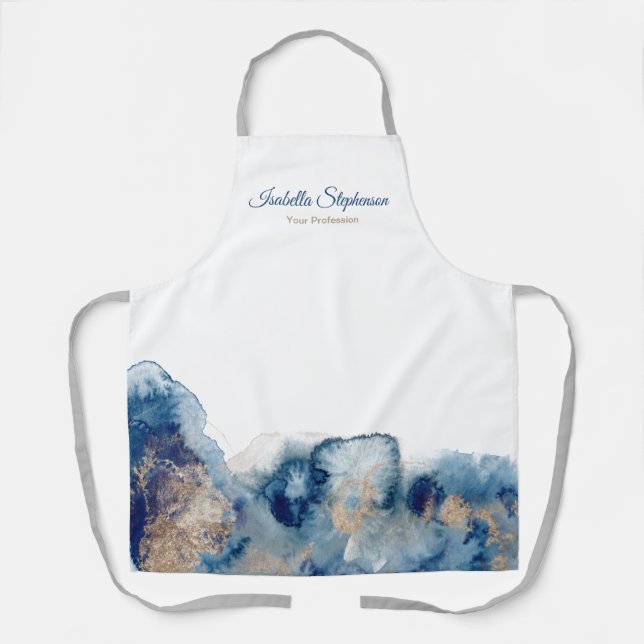 Tablier Encre d'aquarelle bleu et or moderne (Recto)