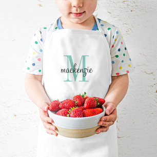 Tablier Enfant Aqua Monogram Initial et nom Personnalisé