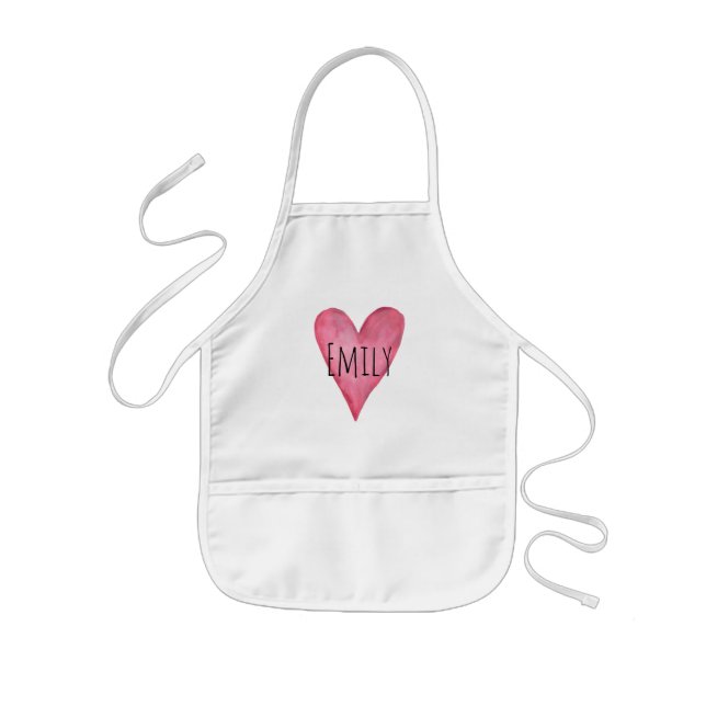 Tablier Enfant Aquarelle Coeur personnalisable Typographie fille (Devant)