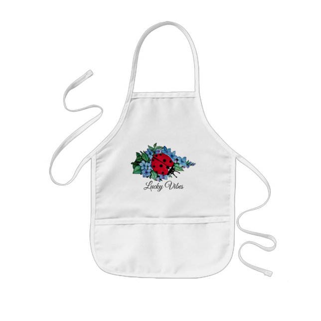 Tablier Enfant Aquarelle Cute Ladybird Avec Fleurs Bleues Sauvage (Devant)
