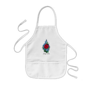Tablier Enfant Aquarelle Cute Ladybird Avec Fleurs Bleues Sauvage