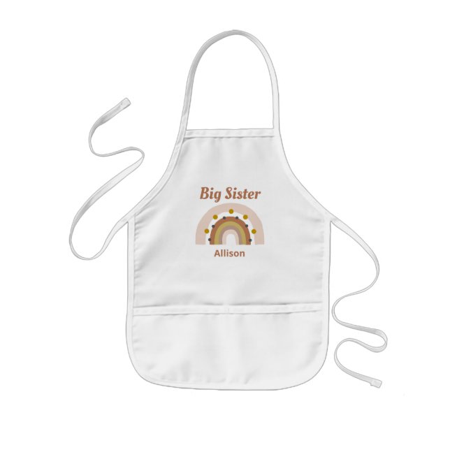 Tablier Enfant Big Soeur Boho Rainbow Pink Gold Personnalisé (Devant)